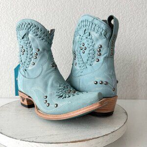 Lane COSSETTE Womens Cowboy Bootie Sz 7 Blue Leather Cowgirl Western ankle Boots